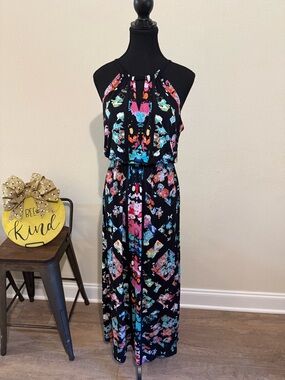 Nicole Black Floral Multicolor Halter Maxi
